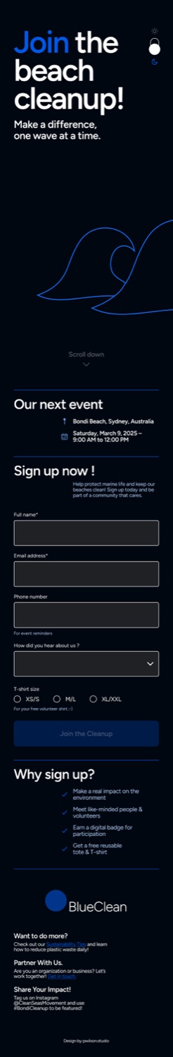 BlueClean sign-up — dark theme